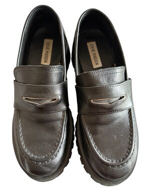 Steve Madden Black Leather Lawrence Lug Sole Loafers Size 8.5